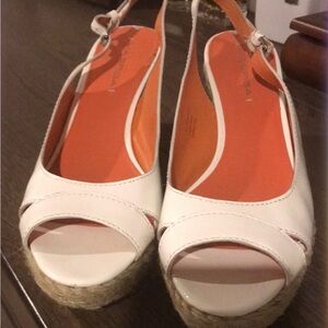 Via Spiga White Patentn Slingback Espadrille Wedge Sandals US 9.5/EUR 41.5